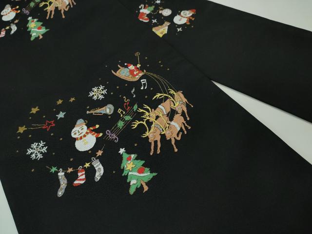 平和屋本店■極上 西陣 大光謹製 九寸名古屋帯 クリスマス サンタクロース トナカイ 雪だるま 黒地 金銀糸 証紙付き 逸品 新品 DZAA3036kh5 - 平和屋
