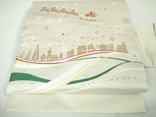 平和屋本店■極上 西陣 大光謹製 九寸名古屋帯 クリスマス サンタクロース トナカイ 金糸 証紙付き 逸品 新品 DZAA3039kh5