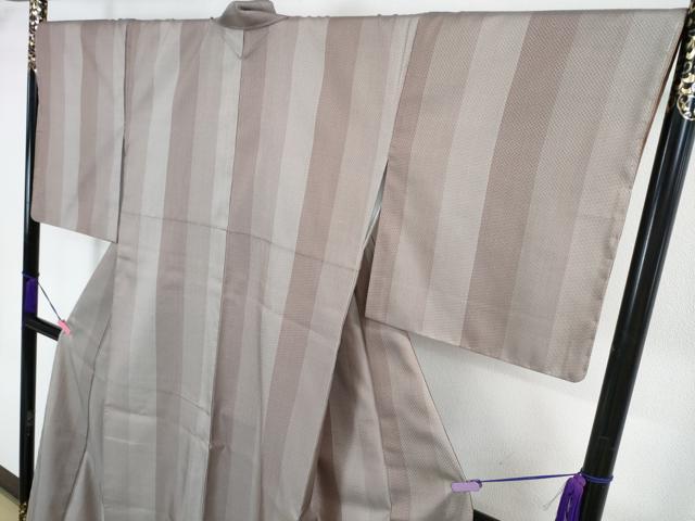 平和屋本店■超希少 菊池洋守 八丈織 市松綾織 茶かつを縞 ベージュ地 タグ付き 逸品 未使用 DZAA3063kh5 - 平和屋