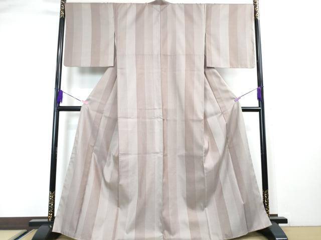 平和屋本店■超希少 菊池洋守 八丈織 市松綾織 茶かつを縞 ベージュ地 タグ付き 逸品 未使用 DZAA3063kh5 - 平和屋