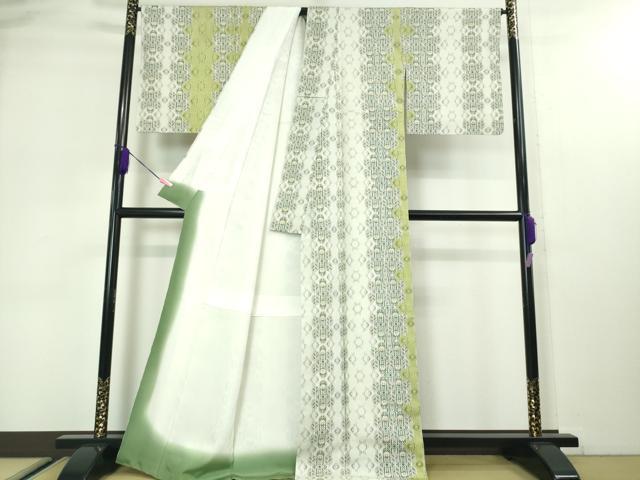 平和屋本店■超希少 人間国宝 鈴田滋人 木版摺更紗 訪問着 紬地 吉祥間道 逸品 未使用 DZAA3072kh5 - 平和屋