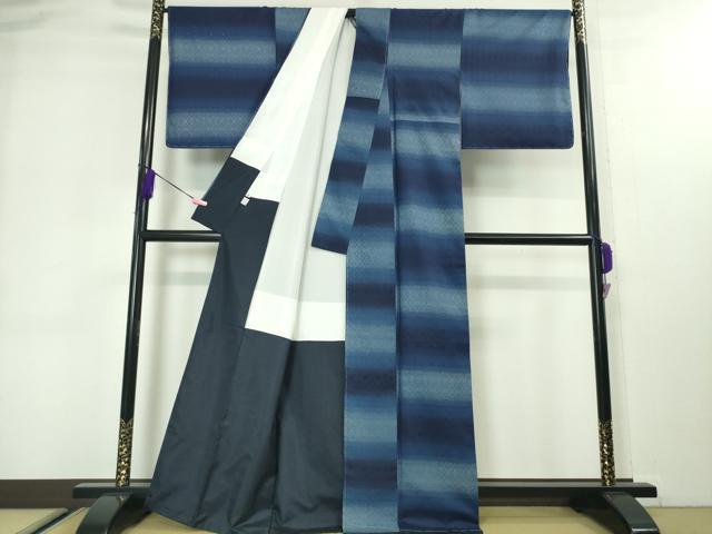 平和屋本店■極上 藍造り国選定無形文化財 藍師・佐藤昭人 藍香房 紬 花織 変わり市松 逸品 未使用 DZAA3074kh5 - 平和屋