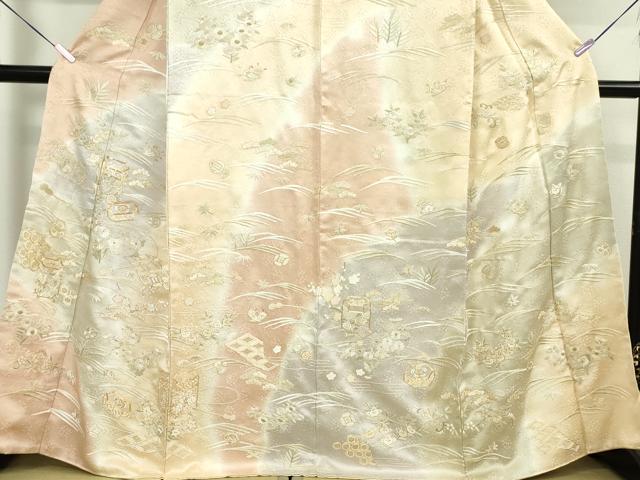 平和屋本店■極上 訪問着 駒刺繍 総刺繍 貝桶吉祥花文 暈し染め 金糸 逸品 未使用 DZAA3155kh5 - 平和屋