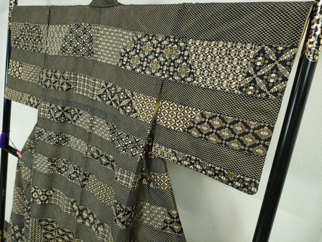 平和屋本店■極上 本場縞大島紬 総刺繍 名物裂横段文 堀之内織物謹製 証紙付き 逸品 DZAA3175kh5 - 平和屋