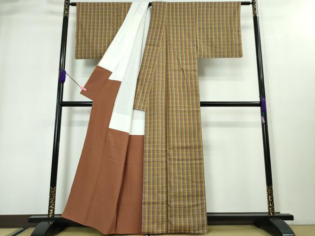 平和屋本店■極上 本場結城紬 重要無形文化財 格子 証紙付き 逸品 DZAA3190kh5 - 平和屋