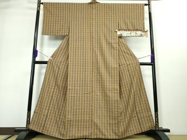 平和屋本店■極上 本場結城紬 重要無形文化財 格子 証紙付き 逸品 DZAA3190kh5 - 平和屋