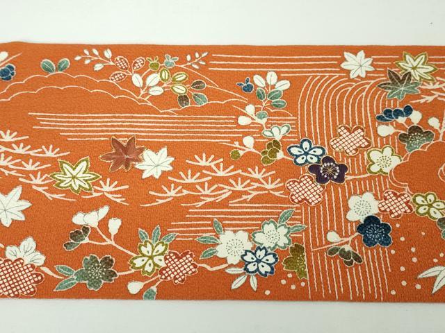 平和屋本店■極上 銀座きしや 九寸名古屋帯 駒刺繍 吉祥花文 鬼しぼ縮緬 朱色地 たとう紙付き 逸品 未使用 DZAA3212kh5 - 平和屋