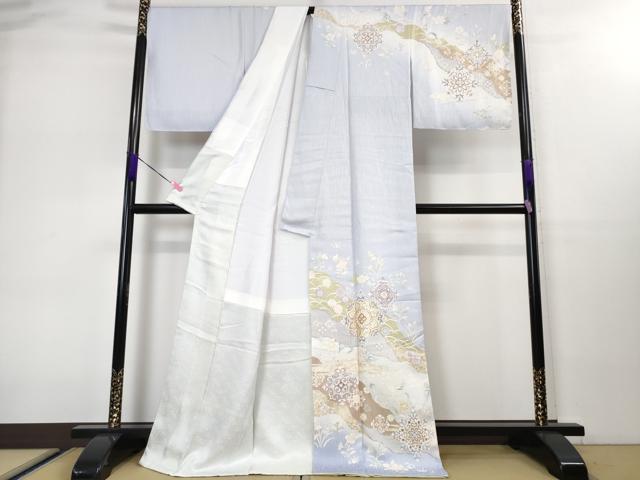 平和屋本店■極上 訪問着・長襦袢(無双仕立て)・袋帯 3点セット 駒刺繍 道長正倉院花文 淡藤色地 反端付き 逸品 未使用 DZAA3276kh5