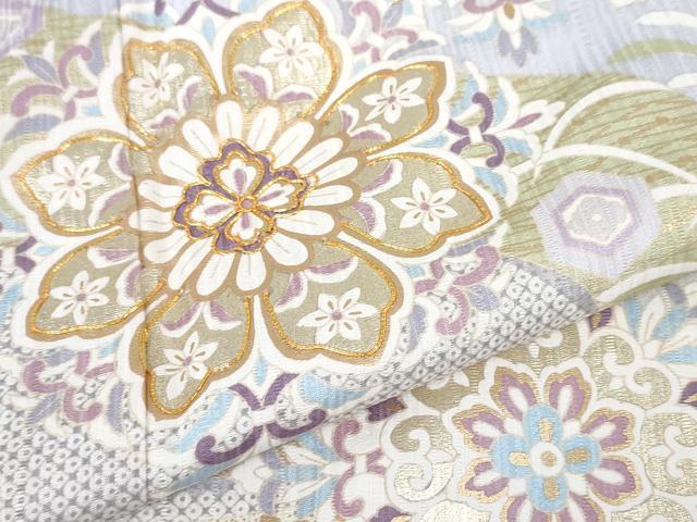平和屋本店■極上 訪問着・長襦袢(無双仕立て)・袋帯 3点セット 駒刺繍 道長正倉院花文 淡藤色地 反端付き 逸品 未使用 DZAA3276kh5
