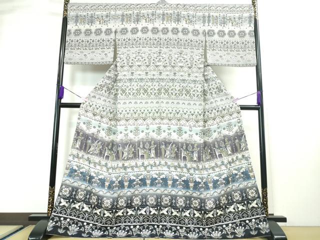 平和屋本店■極上 中国三大刺繍 スワトウ刺繍 汕頭刺繍 総刺繍 訪問着 古代人物壁画文様 暈し染め 金糸 金通し地 逸品 DZAA3356kh5