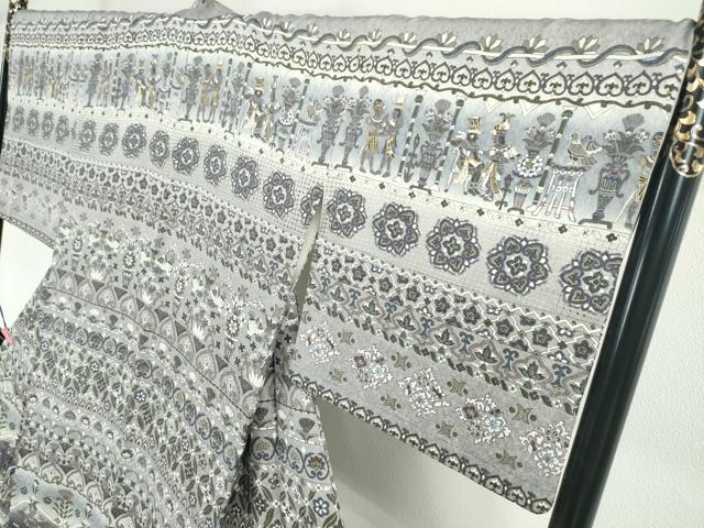 平和屋本店■極上 中国三大刺繍 スワトウ刺繍 汕頭刺繍 総刺繍 訪問着 古代人物壁画文様 暈し染め 金糸 金通し地 逸品 DZAA3356kh5