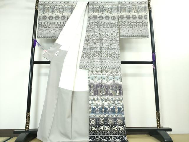 平和屋本店■極上 中国三大刺繍 スワトウ刺繍 汕頭刺繍 総刺繍 訪問着 古代人物壁画文様 暈し染め 金糸 金通し地 逸品 DZAA3356kh5