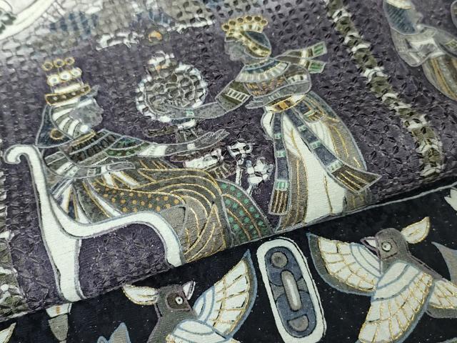 平和屋本店■極上 中国三大刺繍 スワトウ刺繍 汕頭刺繍 総刺繍 訪問着 古代人物壁画文様 暈し染め 金糸 金通し地 逸品 DZAA3356kh5