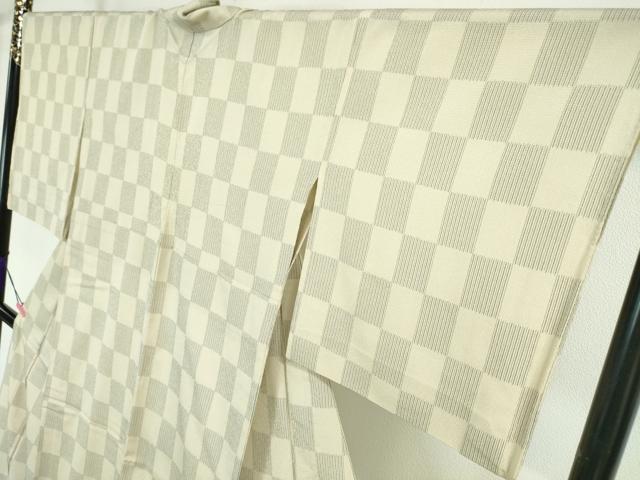 平和屋本店■極上 本塩沢 単衣 市松文様 逸品 DZAA3359kh5