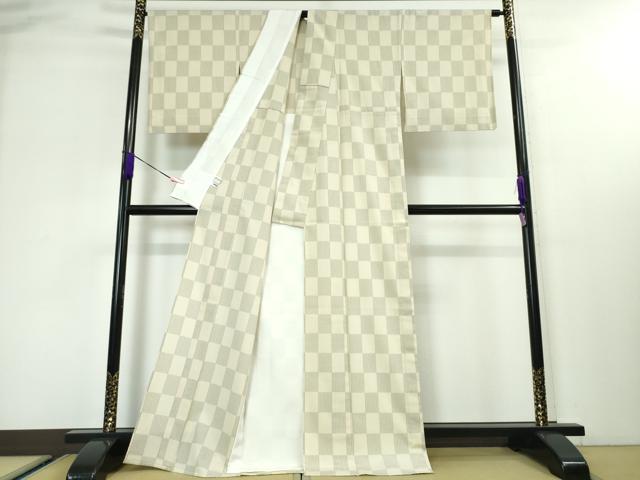 平和屋本店■極上 本塩沢 単衣 市松文様 逸品 DZAA3359kh5