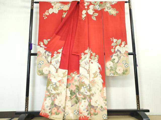 平和屋本店■極上 アンティーク 大正ロマン 振袖・長襦袢(袷)セット 吉祥花鳥文 暈し染め 逸品 DZAA3421kh5 - 平和屋