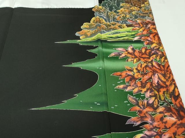 平和屋本店■極上 野口真造 大彦二代目 江戸染繍友禅 黒留袖 刺繍 白鳥 風景樹林文 暈し染め 金糸 高島屋扱い 逸品 未使用 DZAA3467kh5 - 平和屋