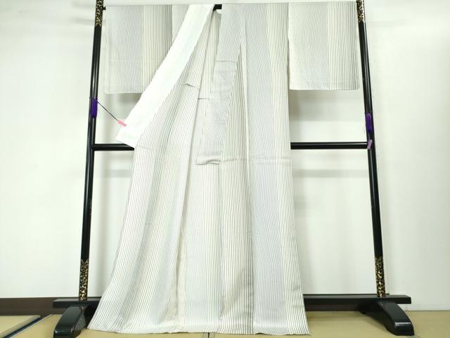 平和屋本店■極上 玉糸つむぎ 単衣 縞 証紙付き 逸品 未使用 DZAA3469kh5 - 平和屋