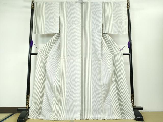 平和屋本店■極上 玉糸つむぎ 単衣 縞 証紙付き 逸品 未使用 DZAA3469kh5 - 平和屋