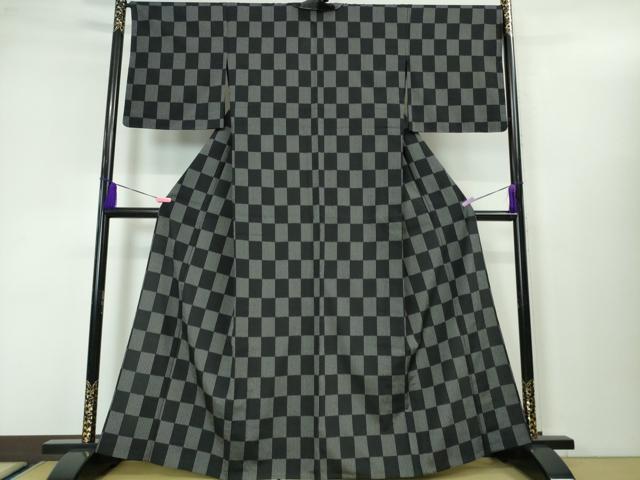 平和屋本店■極上 本塩沢 単衣 市松文様 逸品 未使用 DZAA3476kh5 - 平和屋