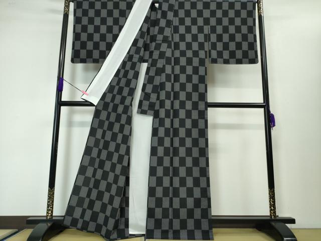 平和屋本店■極上 本塩沢 単衣 市松文様 逸品 未使用 DZAA3476kh5 - 平和屋