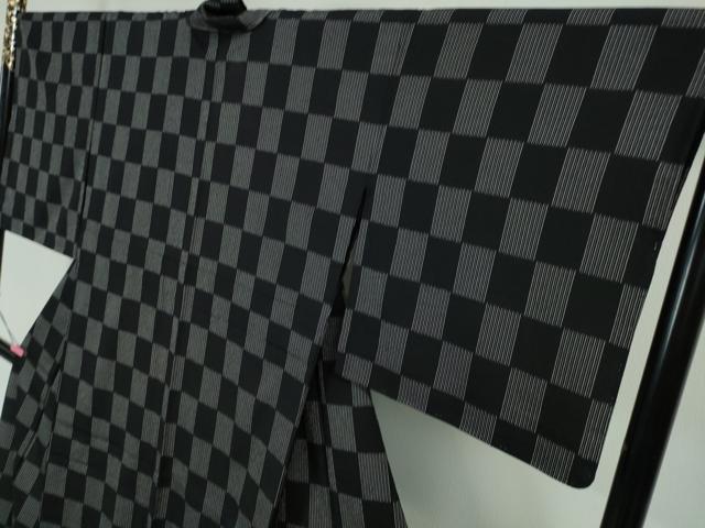 平和屋本店■極上 本塩沢 単衣 市松文様 逸品 未使用 DZAA3476kh5 - 平和屋