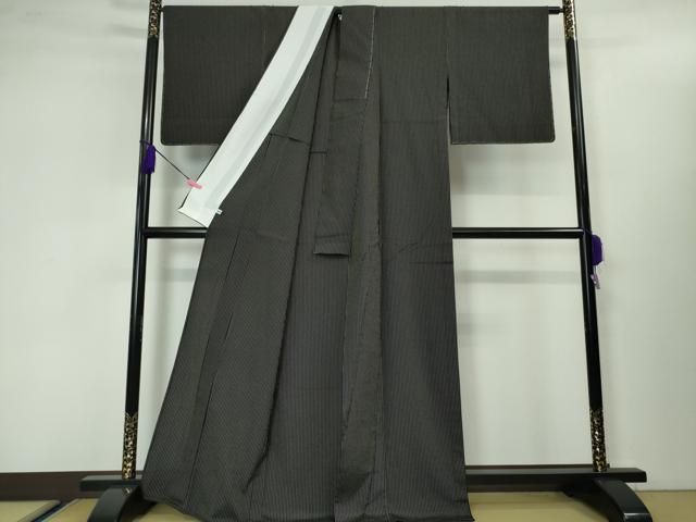 平和屋本店▽極上 本塩沢 単衣 縞 黒地 逸品 未使用 DZAA3477kh5