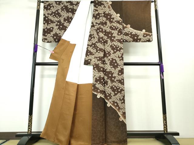 平和屋本店■極上 染色作家 斉藤三才 訪問着 雪輪重ね舞桜 暈し染め 銀通し地 逸品 未使用 DZAA3581kh5