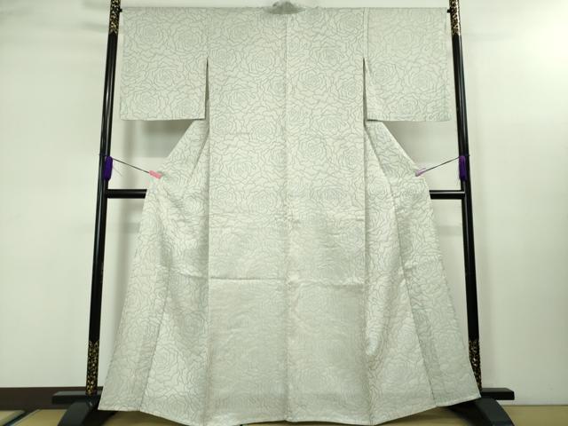 平和屋本店▽極上 衣扇四篠庵 お召 単衣 薔薇 反端付き 逸品 DZAA3582kh5