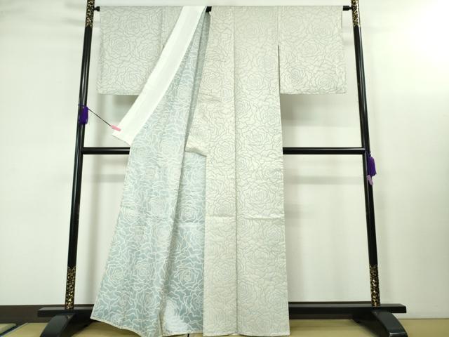 平和屋本店▽極上 衣扇四篠庵 お召 単衣 薔薇 反端付き 逸品 DZAA3582kh5