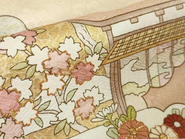 平和屋本店■極上 皇室献上作家 藤井寛 訪問着 駒刺繍 雲取り風景吉祥花文 金彩 逸品 未使用 DZAA3583kh5