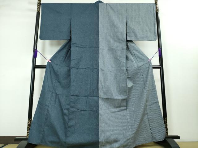 平和屋本店■極上 デニム 単衣 片身替わり 綿 逸品 DZAA3585kh5