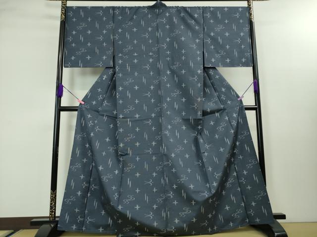 平和屋本店■極上 本場大島紬 薩摩結城 単衣 泥結城 紬工房 秀円 青藍色地 証紙付き 逸品 未使用 DZAA3587kh5