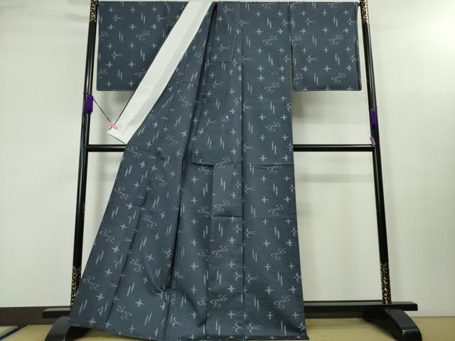 平和屋本店■極上 本場大島紬 薩摩結城 単衣 泥結城 紬工房 秀円 青藍色地 証紙付き 逸品 未使用 DZAA3587kh5
