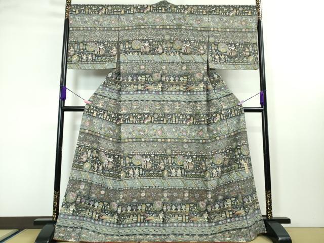 平和屋本店■極上 中国三大刺繍 スワトウ刺繍 汕頭刺繍 蘇州刺繍 総刺繍 訪問着 古代人物壁画文様 金糸 逸品 DZAA3602kh5