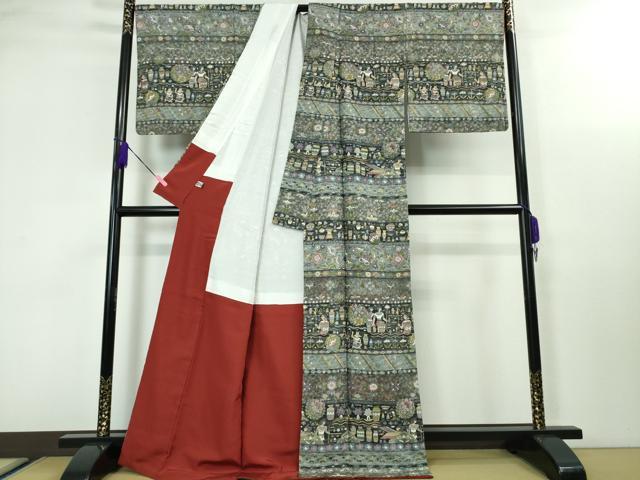 平和屋本店■極上 中国三大刺繍 スワトウ刺繍 汕頭刺繍 蘇州刺繍 総刺繍 訪問着 古代人物壁画文様 金糸 逸品 DZAA3602kh5