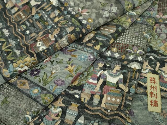 平和屋本店■極上 中国三大刺繍 スワトウ刺繍 汕頭刺繍 蘇州刺繍 総刺繍 訪問着 古代人物壁画文様 金糸 逸品 DZAA3602kh5