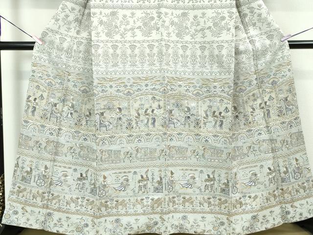 平和屋本店■極上 中国三大刺繍 スワトウ刺繍 汕頭刺繍 訪問着 お召地 古代人物壁画文様 金糸 逸品 DZAA3603kh5