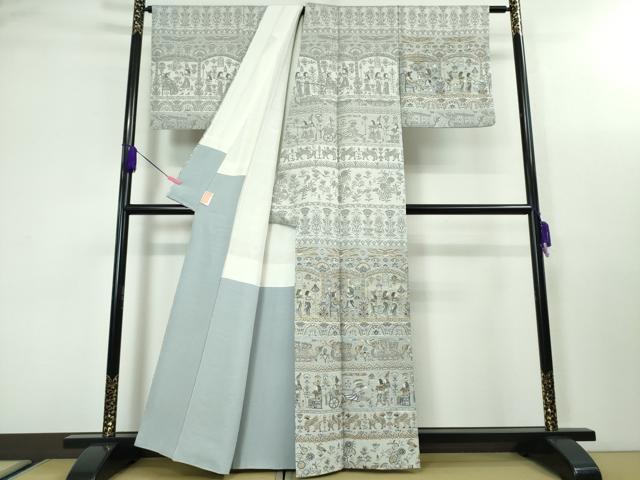 平和屋本店■極上 中国三大刺繍 スワトウ刺繍 汕頭刺繍 訪問着 お召地 古代人物壁画文様 金糸 逸品 DZAA3603kh5