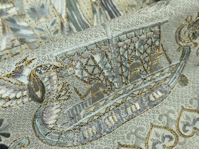 平和屋本店■極上 中国三大刺繍 スワトウ刺繍 汕頭刺繍 訪問着 お召地 古代人物壁画文様 金糸 逸品 DZAA3603kh5