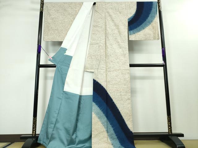 平和屋本店■極上 ぜんまい紬 訪問着 正藍染 反端付き 逸品 DZAA3612kh5