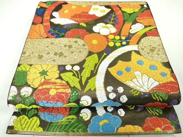 平和屋本店■極上 西陣 川島織物 六通柄 本袋帯 唐織 蝶の丸吉祥花文 金糸 逸品 DZAA4168kh5
