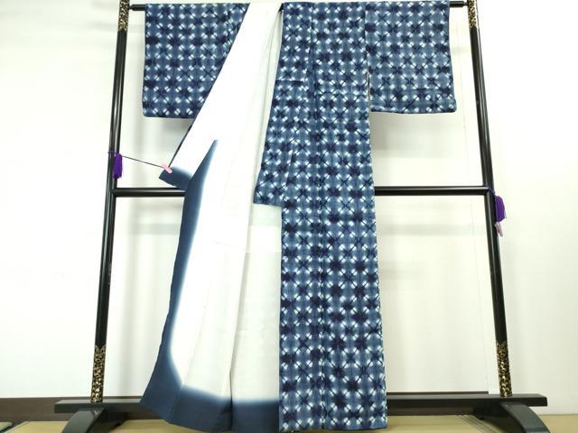 平和屋本店●超希少 片野元彦の弟子 加藤満寿美 正藍染紬 折縫い絞り 共箱付き 逸品 DZAA3699kh5