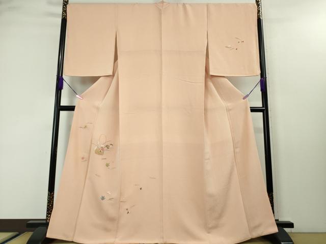 平和屋本店●極上 京都祇園の老舗 ぎをん齋藤 訪問着 駒刺繍 総刺繍 花籠 吹寄せ 洗柿色地 鬼しぼ縮緬 金糸 逸品 DZAA3704kh5