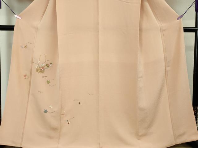 平和屋本店●極上 京都祇園の老舗 ぎをん齋藤 訪問着 駒刺繍 総刺繍 花籠 吹寄せ 洗柿色地 鬼しぼ縮緬 金糸 逸品 DZAA3704kh5