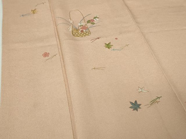 平和屋本店●極上 京都祇園の老舗 ぎをん齋藤 訪問着 駒刺繍 総刺繍 花籠 吹寄せ 洗柿色地 鬼しぼ縮緬 金糸 逸品 DZAA3704kh5