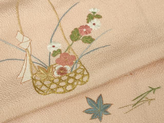 平和屋本店●極上 京都祇園の老舗 ぎをん齋藤 訪問着 駒刺繍 総刺繍 花籠 吹寄せ 洗柿色地 鬼しぼ縮緬 金糸 逸品 DZAA3704kh5