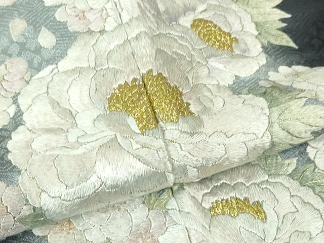 平和屋本店●極上 訪問着 手刺繍 牡丹 暈し染め 黒地 金糸 逸品 DZAA3707kh5