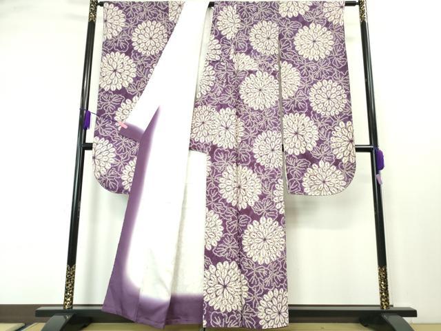 平和屋本店●希少 岩手の匠 草紫堂 南部絞り 紫根染 紬 振袖 菊文 正絹 逸品 DZAA3712kh5