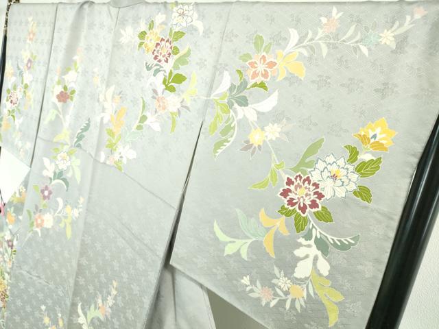 平和屋本店■極上 訪問着 駒刺繍 花唐草文 白梅鼠色地 金彩 高島屋扱い 逸品 DZAA3723kh5